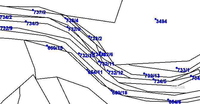 Parcela st. 732/6 v KÚ Kníničky, Katastrální mapa