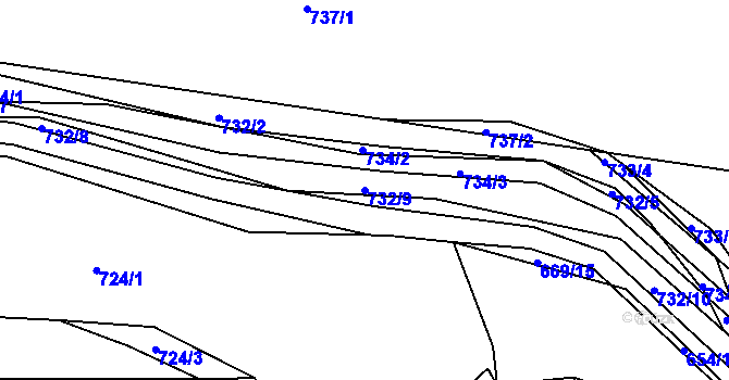 Parcela st. 732/9 v KÚ Kníničky, Katastrální mapa