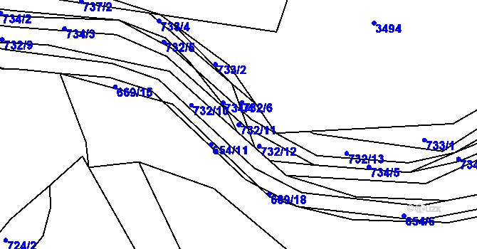Parcela st. 732/11 v KÚ Kníničky, Katastrální mapa