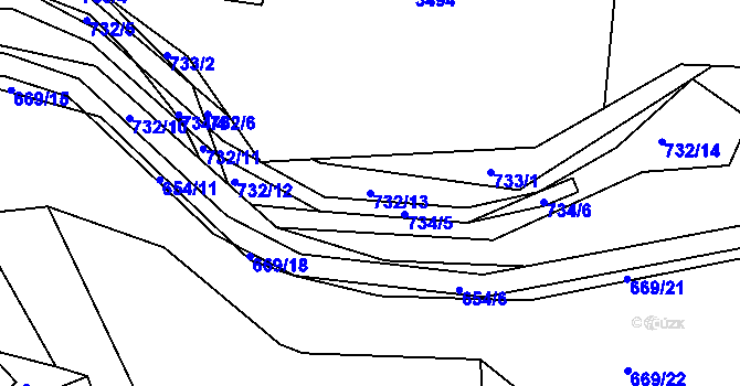 Parcela st. 732/13 v KÚ Kníničky, Katastrální mapa