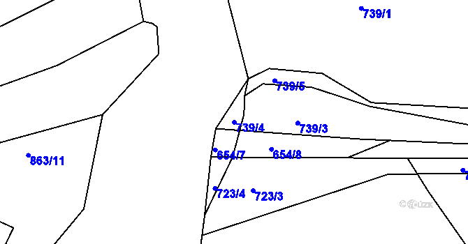 Parcela st. 739/4 v KÚ Kníničky, Katastrální mapa