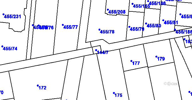 Parcela st. 144/7 v KÚ Kníničky, Katastrální mapa