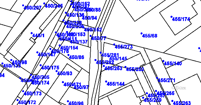 Parcela st. 455/281 v KÚ Kníničky, Katastrální mapa