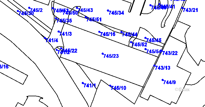 Parcela st. 745/23 v KÚ Kníničky, Katastrální mapa