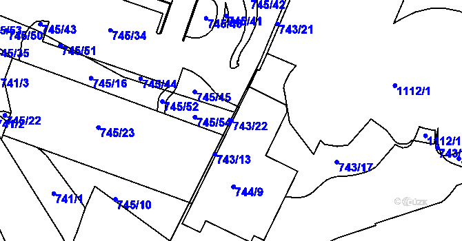 Parcela st. 743/22 v KÚ Kníničky, Katastrální mapa