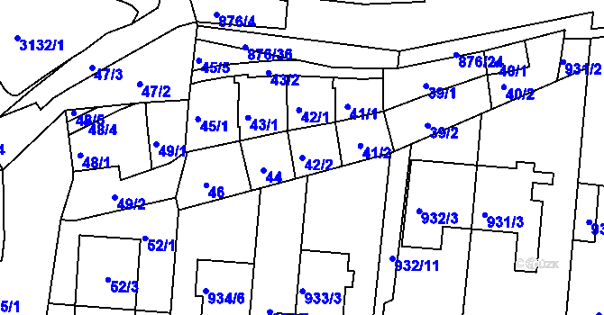 Parcela st. 42/2 v KÚ Bohunice, Katastrální mapa