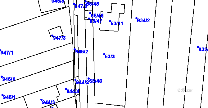 Parcela st. 53/3 v KÚ Bohunice, Katastrální mapa