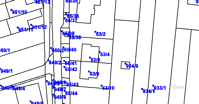 Parcela st. 53/4 v KÚ Bohunice, Katastrální mapa