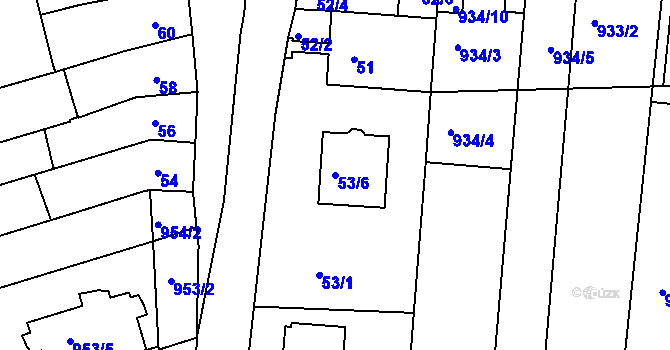 Parcela st. 53/6 v KÚ Bohunice, Katastrální mapa