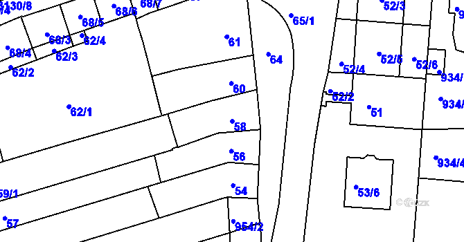 Parcela st. 58 v KÚ Bohunice, Katastrální mapa