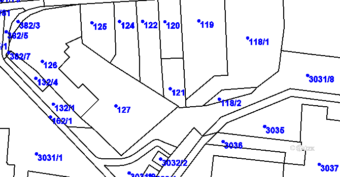 Parcela st. 121 v KÚ Bohunice, Katastrální mapa