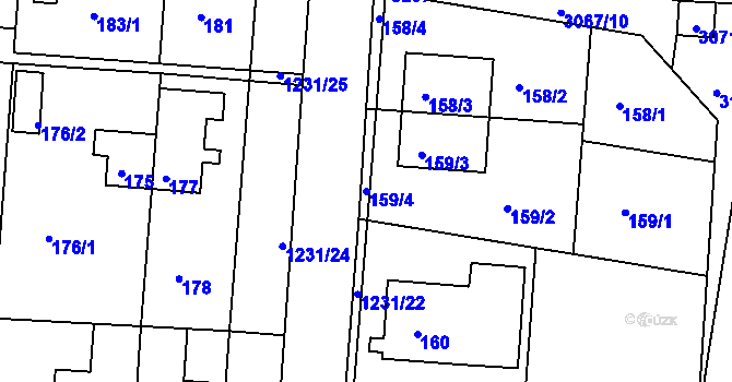 Parcela st. 159/4 v KÚ Bohunice, Katastrální mapa