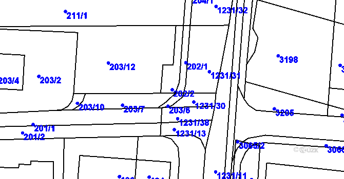 Parcela st. 202/2 v KÚ Bohunice, Katastrální mapa