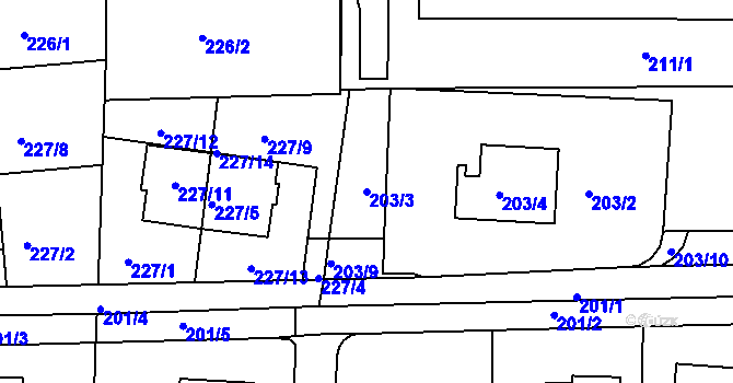 Parcela st. 203/3 v KÚ Bohunice, Katastrální mapa