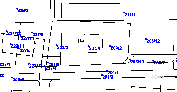 Parcela st. 203/4 v KÚ Bohunice, Katastrální mapa