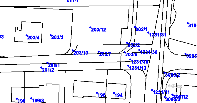 Parcela st. 203/7 v KÚ Bohunice, Katastrální mapa