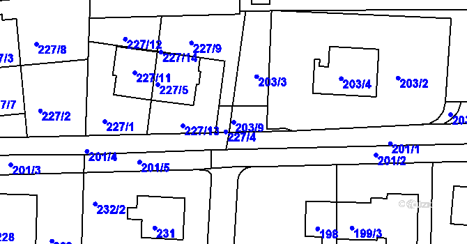 Parcela st. 203/9 v KÚ Bohunice, Katastrální mapa