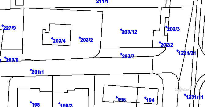 Parcela st. 203/10 v KÚ Bohunice, Katastrální mapa