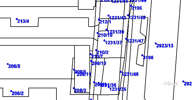 Parcela st. 210/2 v KÚ Bohunice, Katastrální mapa