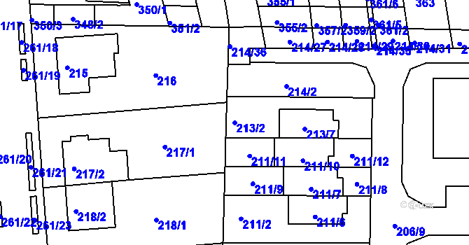 Parcela st. 213/2 v KÚ Bohunice, Katastrální mapa