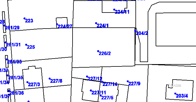 Parcela st. 226/2 v KÚ Bohunice, Katastrální mapa