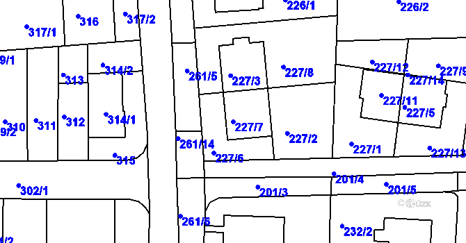 Parcela st. 227/7 v KÚ Bohunice, Katastrální mapa