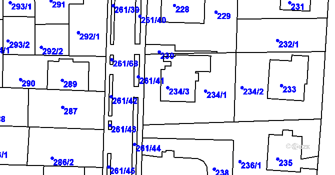 Parcela st. 234/3 v KÚ Bohunice, Katastrální mapa
