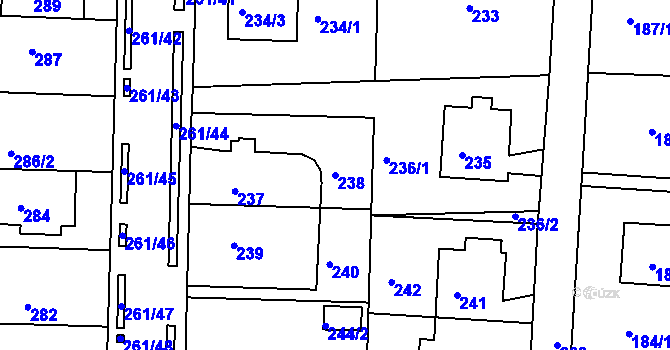 Parcela st. 238 v KÚ Bohunice, Katastrální mapa