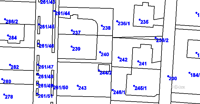 Parcela st. 240 v KÚ Bohunice, Katastrální mapa