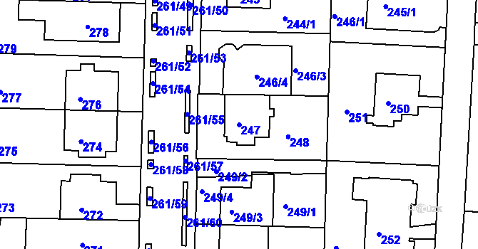 Parcela st. 247 v KÚ Bohunice, Katastrální mapa