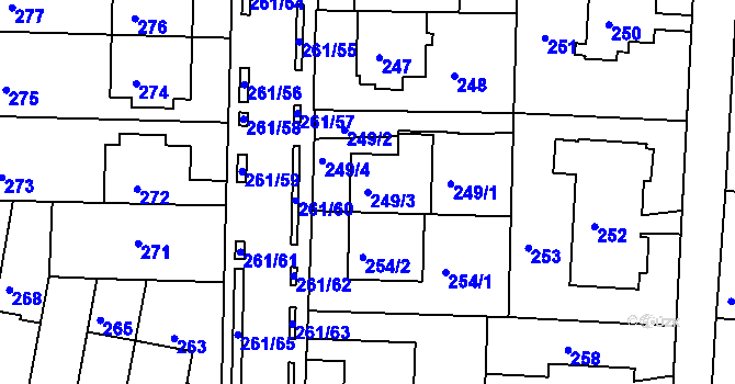 Parcela st. 249/3 v KÚ Bohunice, Katastrální mapa