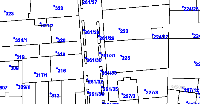 Parcela st. 261/4 v KÚ Bohunice, Katastrální mapa