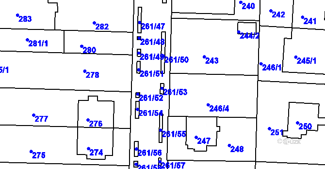 Parcela st. 261/7 v KÚ Bohunice, Katastrální mapa