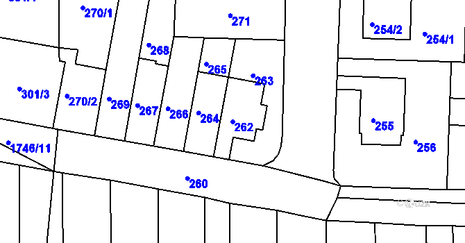 Parcela st. 262 v KÚ Bohunice, Katastrální mapa