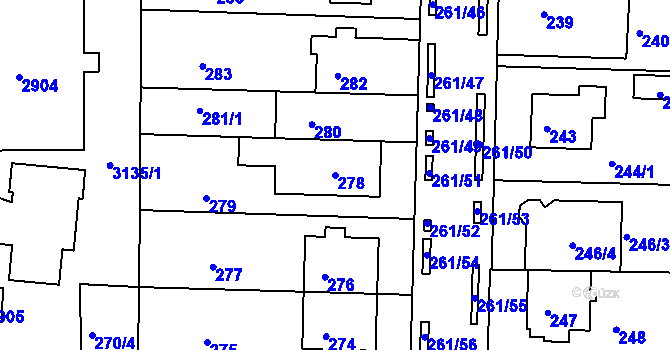 Parcela st. 278 v KÚ Bohunice, Katastrální mapa