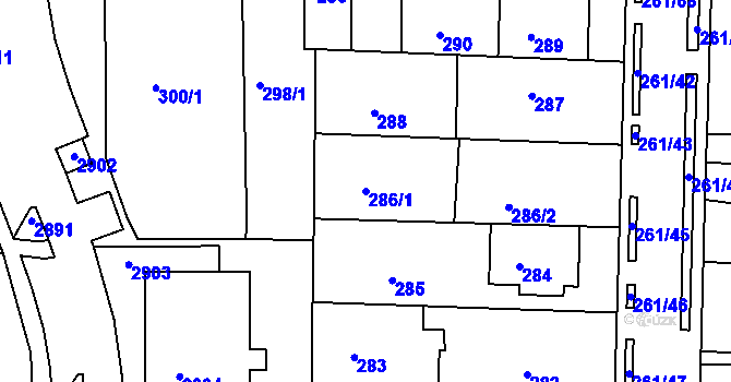 Parcela st. 286/1 v KÚ Bohunice, Katastrální mapa