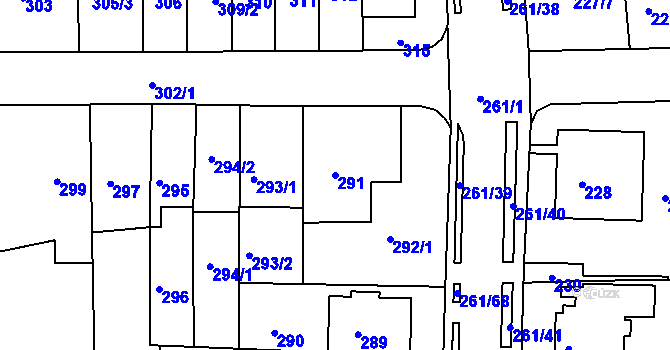 Parcela st. 291 v KÚ Bohunice, Katastrální mapa