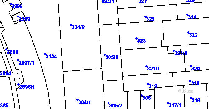 Parcela st. 305/1 v KÚ Bohunice, Katastrální mapa