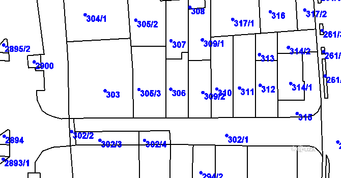 Parcela st. 306 v KÚ Bohunice, Katastrální mapa