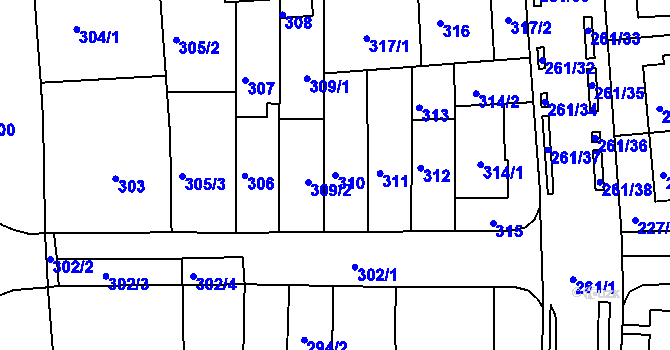 Parcela st. 310 v KÚ Bohunice, Katastrální mapa