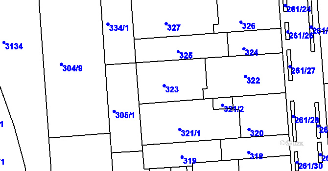Parcela st. 323 v KÚ Bohunice, Katastrální mapa