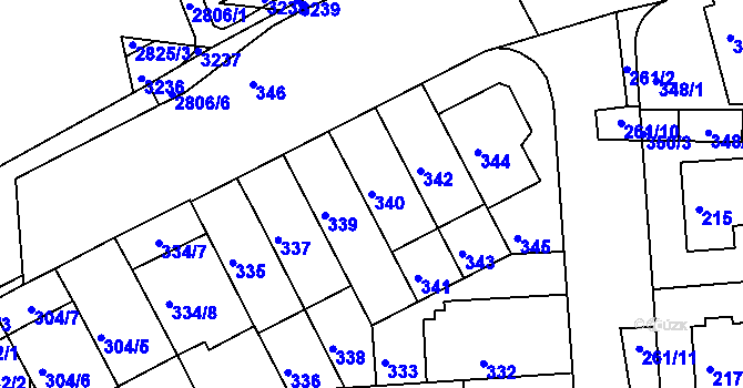 Parcela st. 340 v KÚ Bohunice, Katastrální mapa