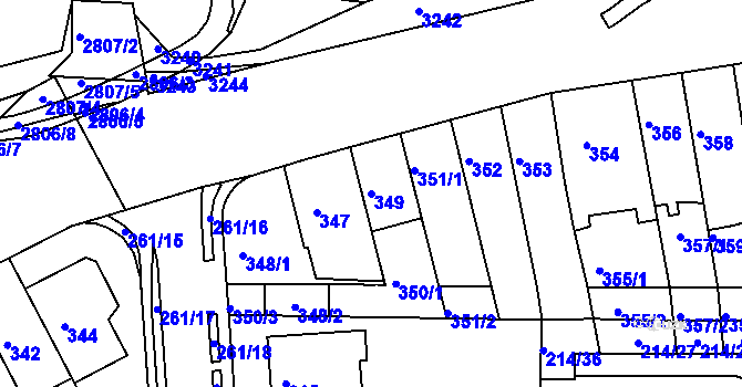Parcela st. 349 v KÚ Bohunice, Katastrální mapa