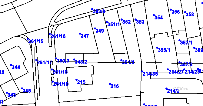 Parcela st. 350/1 v KÚ Bohunice, Katastrální mapa