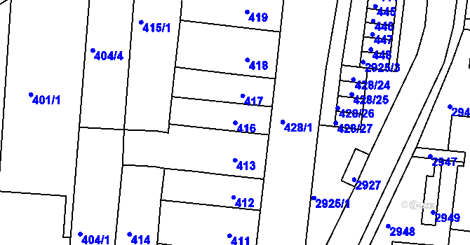 Parcela st. 416 v KÚ Bohunice, Katastrální mapa