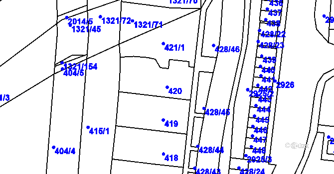 Parcela st. 420 v KÚ Bohunice, Katastrální mapa