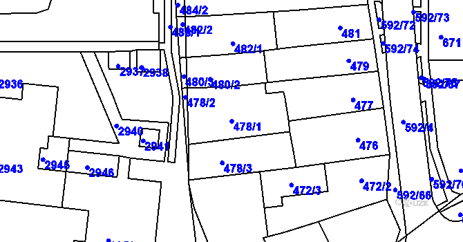Parcela st. 478/1 v KÚ Bohunice, Katastrální mapa