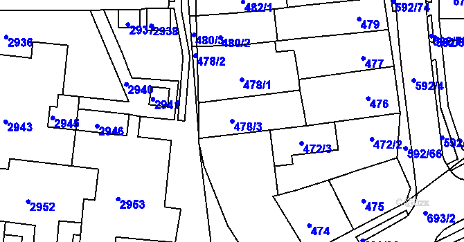 Parcela st. 478/3 v KÚ Bohunice, Katastrální mapa