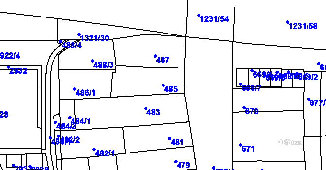 Parcela st. 485 v KÚ Bohunice, Katastrální mapa