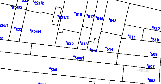 Parcela st. 518 v KÚ Bohunice, Katastrální mapa